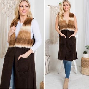 NWT Faux Fur Sleeveless long Vest with pockets